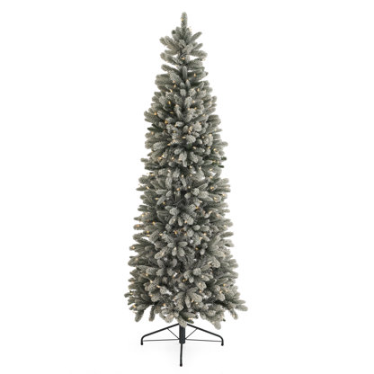 Home Heritage 7 Foot Slim Pine Prelit Flocked Artificial Christmas Tree
