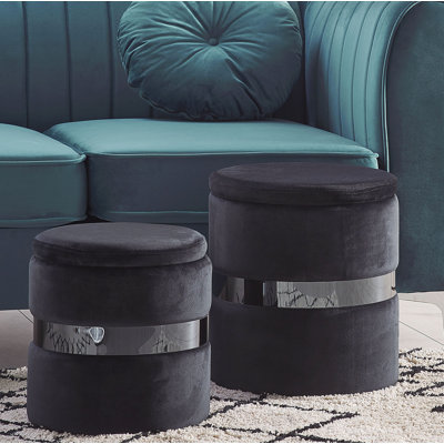 Crooke 35cm Wide Velvet Round Solid Colour Ottoman with Storage