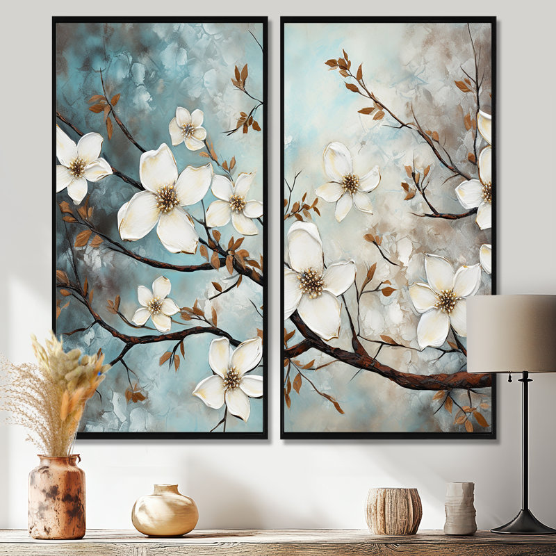 Dogwood Beauties - Art mural traditionnel, 20" H x 24" W, Impression encadrée flottante, Black