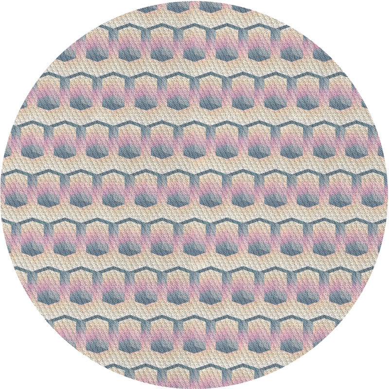 Tapis beige/rose à motifs, Rond 4 pi