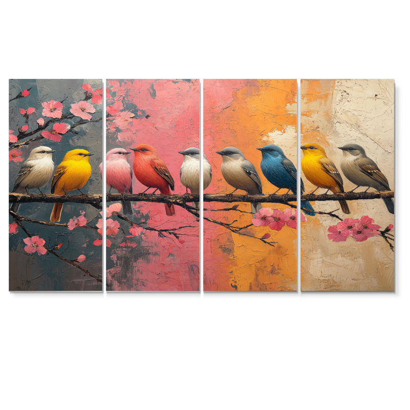 «White Blue Birds On Floral Branch», ensemble de reproduction d'art mural oiseau, H 32 po x l 64 po