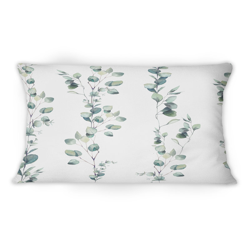 Branches d'eucalyptus sur fond blanc II - coussin imprimé tropical