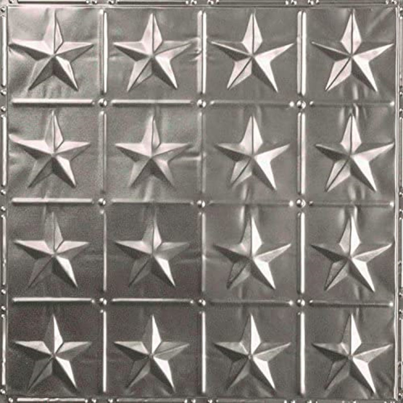 American Tin Ceilings 2 pi x 2 pi (24 po x 24 po) panneaux muraux et tuiles cloutées pour plafond - Étoiles répétées (ensemble de 5 - couvre 20 pieds carrés)