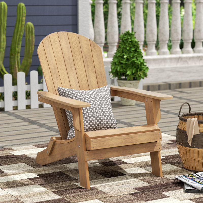 Arrlo Outdoor All-Weather Poly Folding Adirondack Seashell Chair, Teak