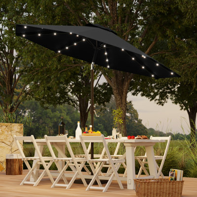 Market Umbrella LED Lights Round Patio Umbrella with Large Canopy Outdoor Table Umbrella Solar Powered For Deck
