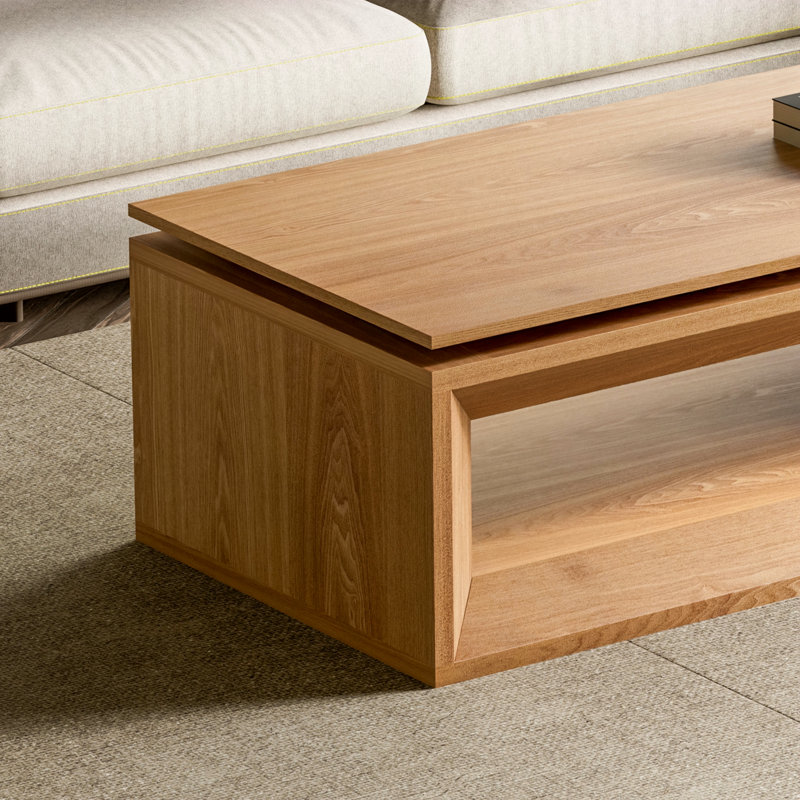 Table basse 43,3 po à plateau relevable moderne en placage de bois massif, Bois naturel