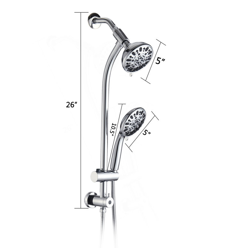 Drill-Free Stainless Steel Slide Bar Combo Rain Showerhead 7-Setting Hand, Dual Shower Head Spa System, Chrome
