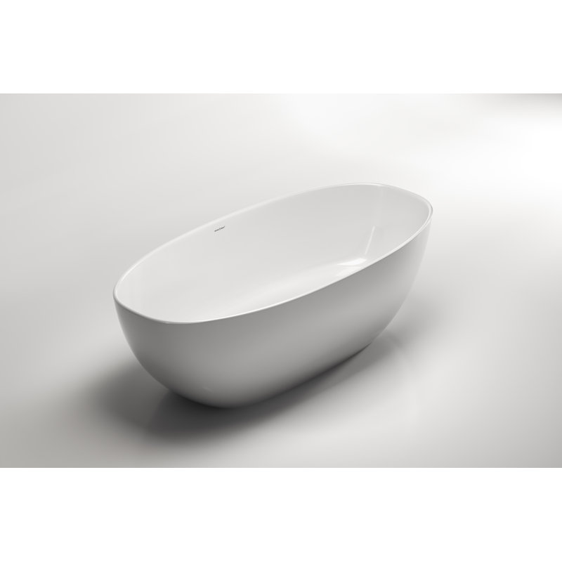 Barcelona 66.875" x 31.75" Freestanding Soaking Volcanic Limestone™ Bathtub, Gloss White