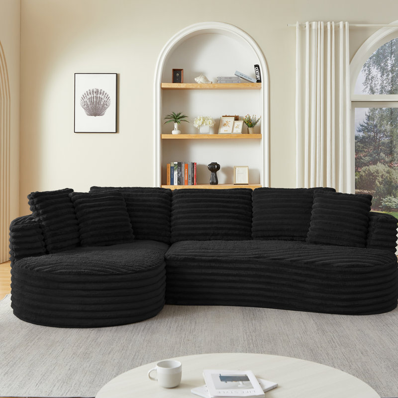 4 Curved L-Shape Minimalist Sectional , Sleeper With Sponge And Pocket Spring, Corduroy, Instant Use For Reception No Assembly Living Room