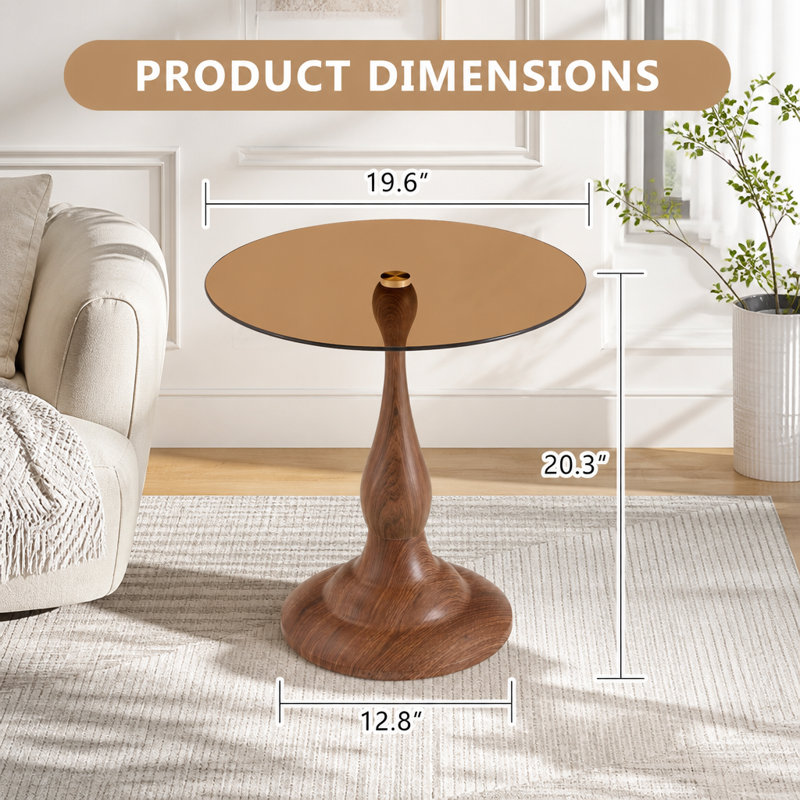 Table de bout ronde 19,6 pouces, Brun, noyer