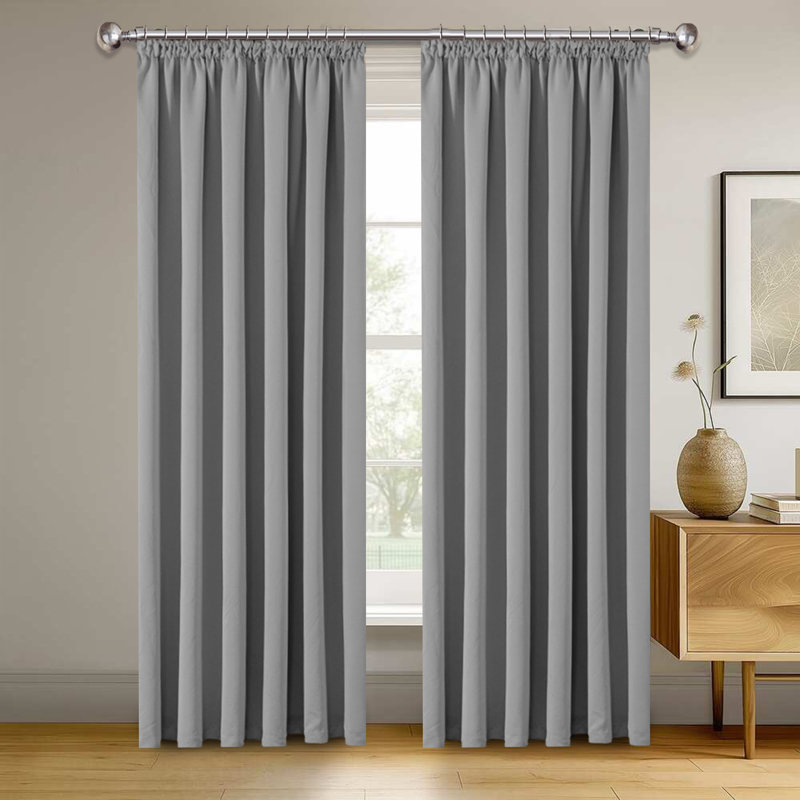 Blackout Curtain Pair, Light Grey, 228cm Width x 183cm Drop