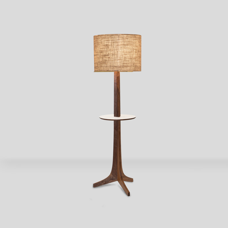 Lampe sur pied 59 po Nauta, Toile de jute, Laiton brossé / noyer / blanc