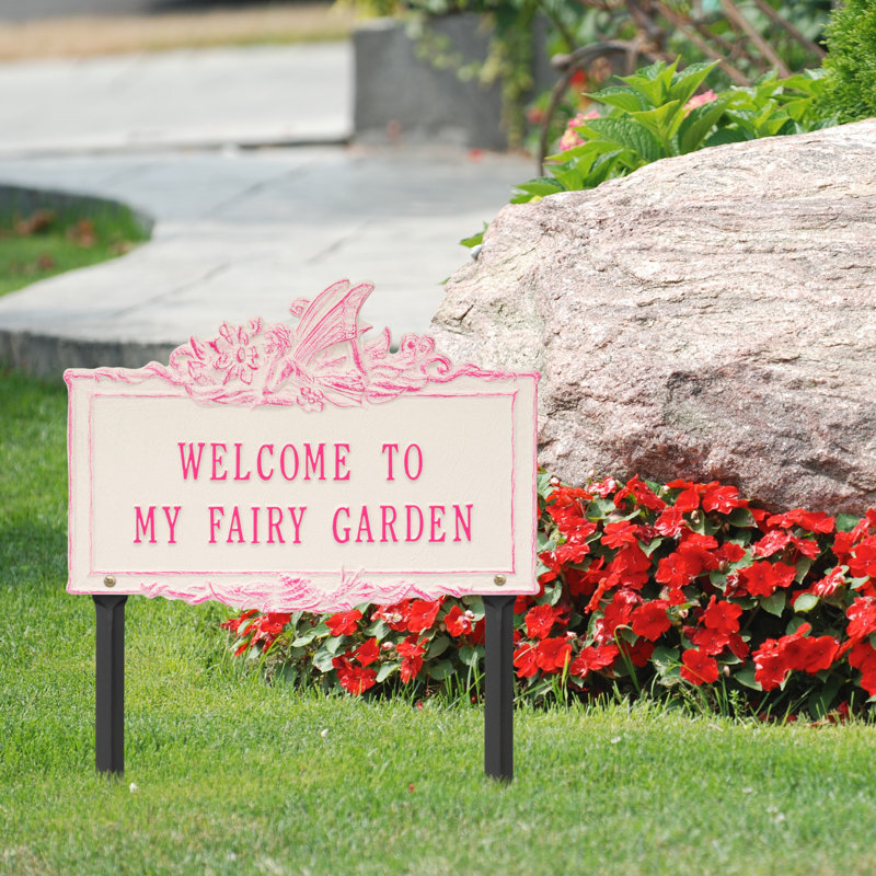 Welcome to My Fairy Garden Sign, Magenta/Stucco