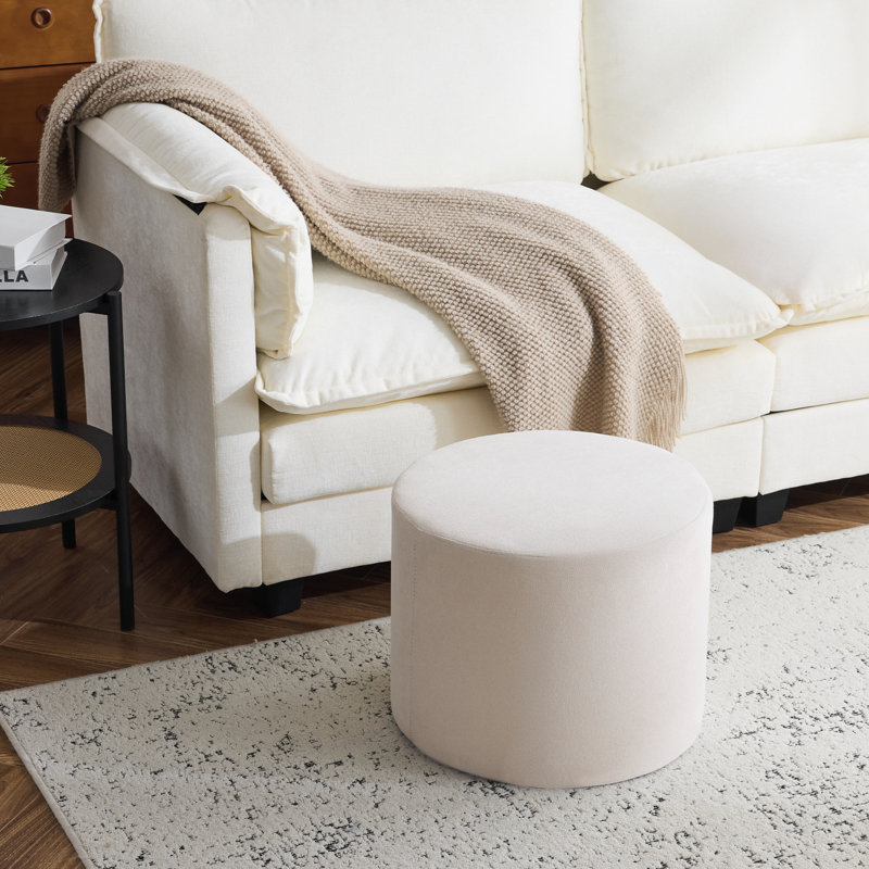 Upholstered Pouf 17.7"x17.7"x13.8", Beige Terry Cloth