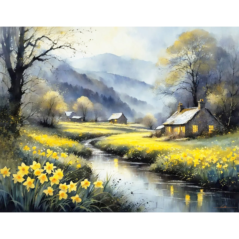 «Golden Daffodil Morning», art mural sur toile tendue, H 30 po x l 40 po