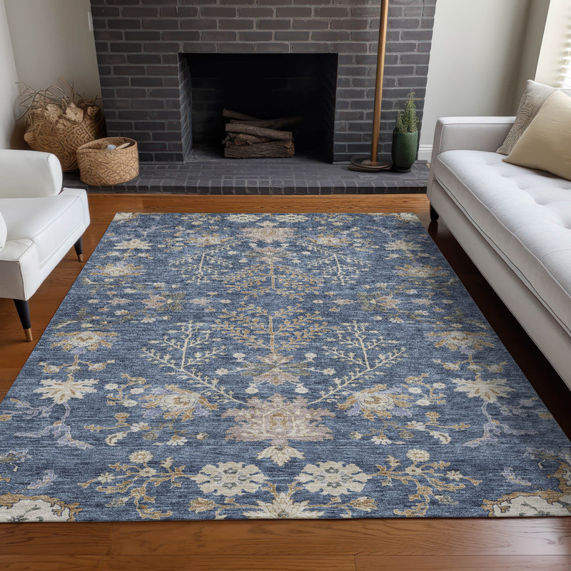 Cicel ACN1156 Machine Washable Indoor/Outdoor Blue Rug, Rectangulaire 3 pi x 5 pi