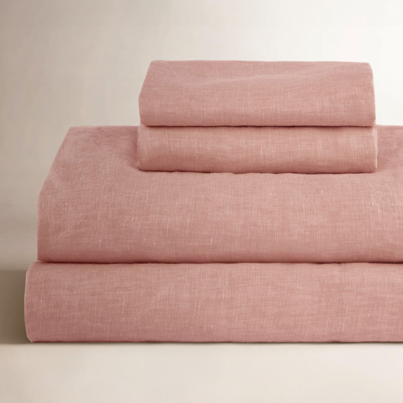 100% French Linen Sheet Set, California King Sheet Set with 2 Pillowcases, Clay
