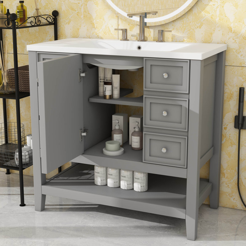 Ensemble de meuble-lavabo 36 po avec armoire et tiroirs 36 po, Grey