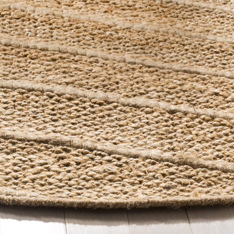 Abas Natural Fiber Hand Woven Jute/Nz Wool Geometric Rug, Round 6', Beige