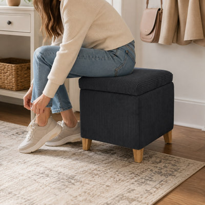 Repose-pieds de rangement en velours côtelé 17,3 po pour le salon