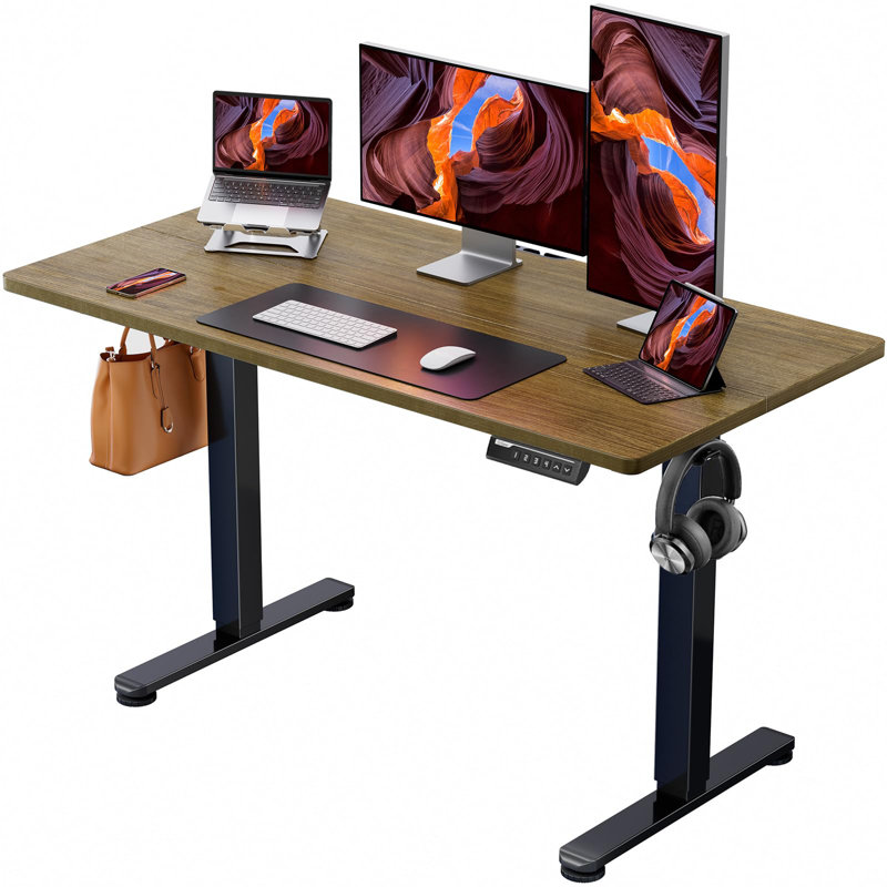 Commercial Use Height Adjustable Rectangular Standing Desk, Beige/White, 118cm H x 120cm W x 60cm D