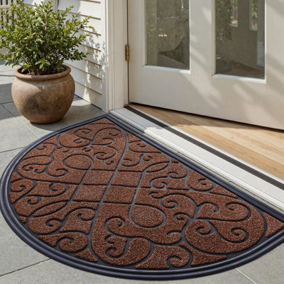 Demi-tapis de porte rond, tapis de bienvenue demi-cercle décoratif antidérapant floral pour entrée