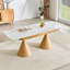 Extendable Stone-Top Dining Table: Marble-Patterned Tabletop With Tapered Metal Legs. A Modern, Luxury-Inspired Rectangular Dining Table For Home Use, Suitable For 4–8 People-1013701551