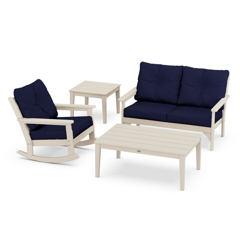 Vineyard 4-Piece Deep Seating Rocker Set, Sand, Navy