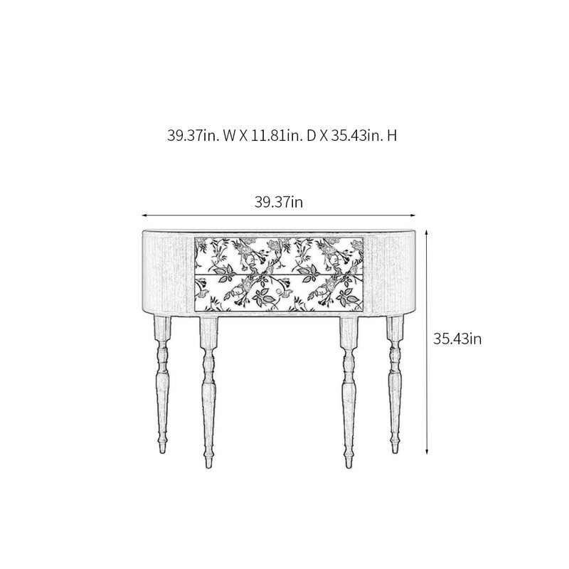 Console rétro élégante avec 2 tiroirs, H 35,43 po x l 39,37 po x P 11,81 po