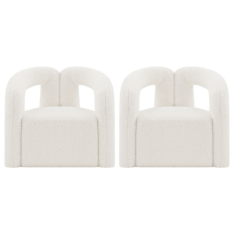 Fauteuil demi-tonneau blanc Darian, Crème Boucle