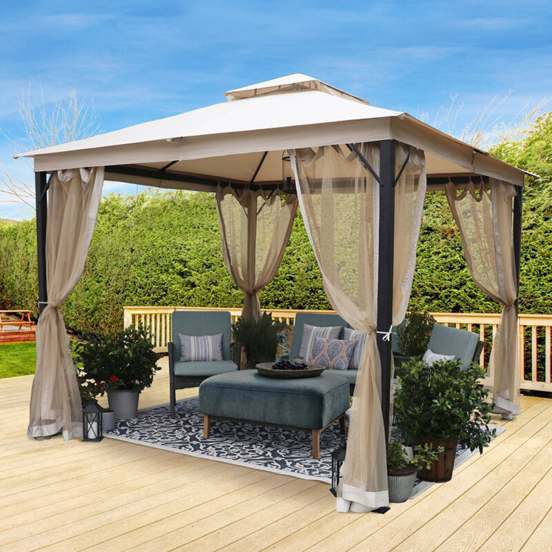 Softtop Metal Gazebo With Mosquito Net,Sturdy Heavy Duty Double Roof Canopy,Galvanized Steel Design Outdoor Tent,Suitable For Gardens,Patio,Backyard