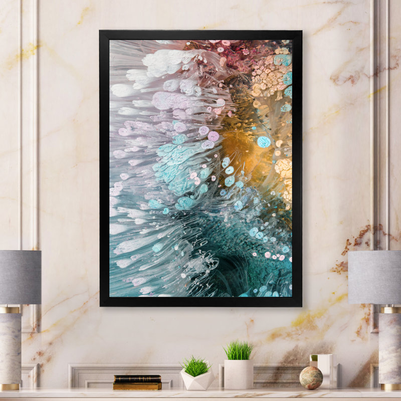 Turquoise et mauve liquide Flow Art III - impression sur toile moderne, Toile avec cadre photo noir