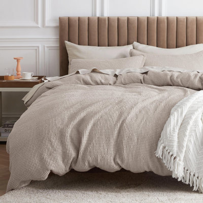 Bedsure Luxury Soft 100% Cotton Waffle Weave Plaid Duvet Cover