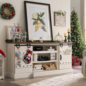 Lorraine Farmhouse TV Stand Fits for 85" TVs with Sliding Barn Door & Adjustable ShelvesLorraine
