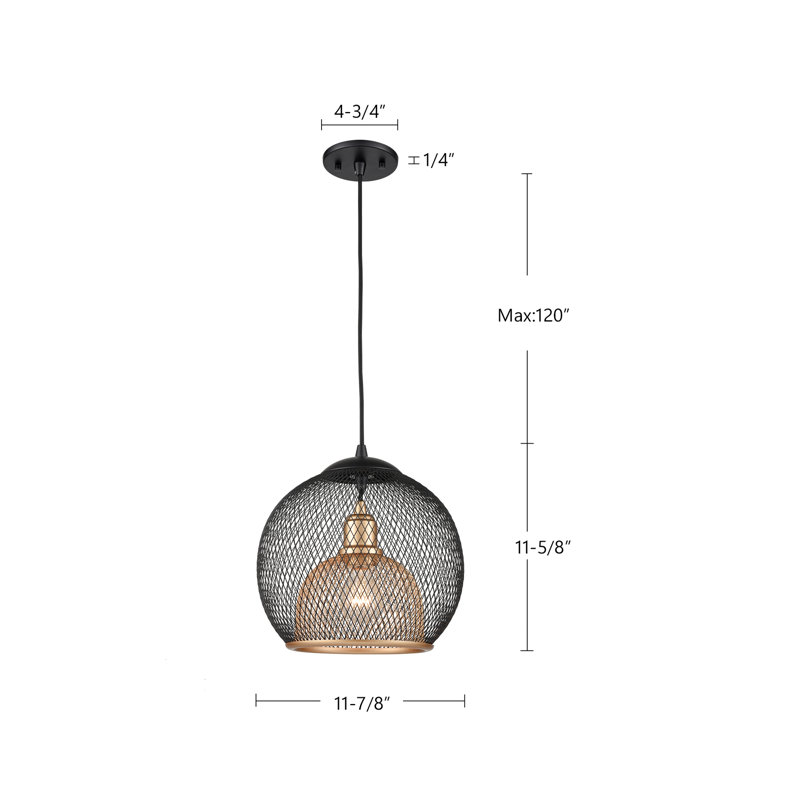 1 - Light Single Globe Pendant, Black, 11.5" H x 12" W x 12" D