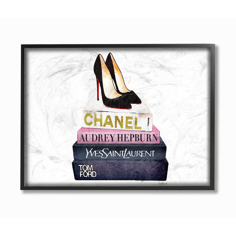 « mode book set black pump talons », impression, H 11 po x l 14 po, Giclée encadrée noir minuit