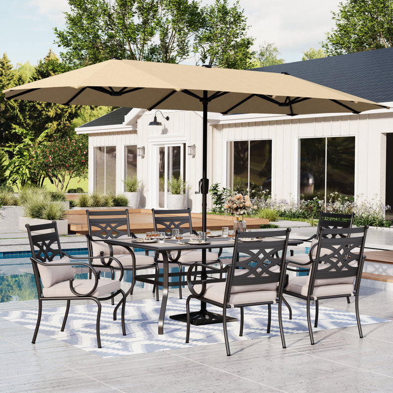 Ensemble de salle à manger rectangulaire pour 6 personnes de 60 po avec coussins et parasol Leonard, Beige
