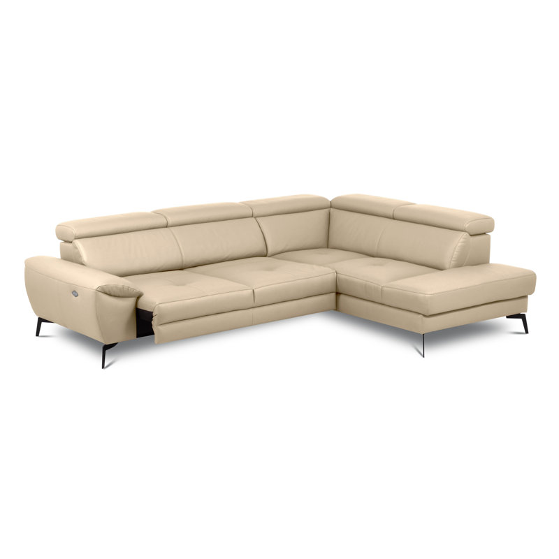 Alvoro Genuine Leather Corner Sofa with Electric Seat Extension & Adjustable Headrests, Beige, Right Hand Facing