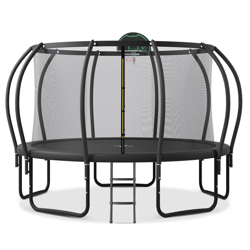 14 ft Black Round Kids' Trampoline with Enclosure