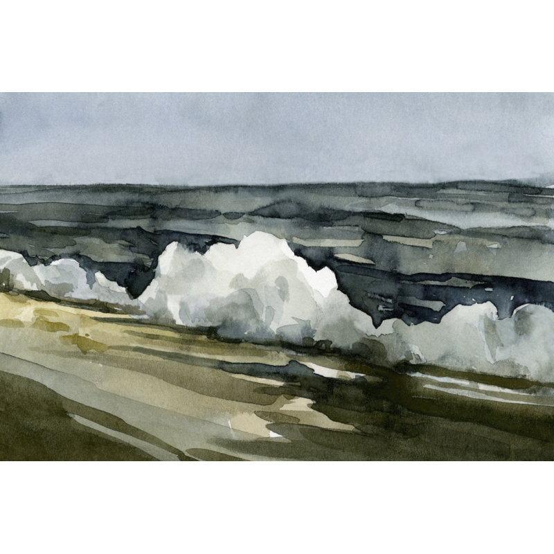 Loose Watercolour Waves I by Emma Caroline - Painting on Canvas, 30cm H x 46cm W, Black Floater Framed