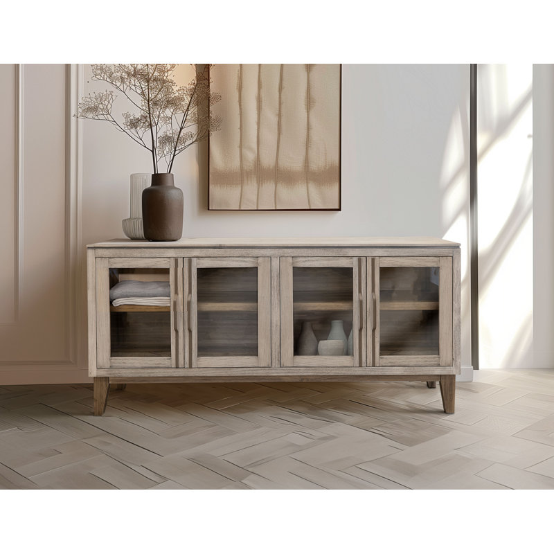 Console à 4 portes en verre avec poignée en métal