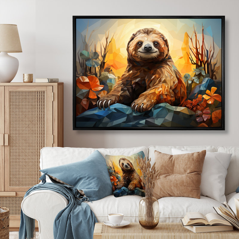 «Slumbering Sloth», impression géométrique sur toile, Cadre flottant noir, H 16 po x l 32 po