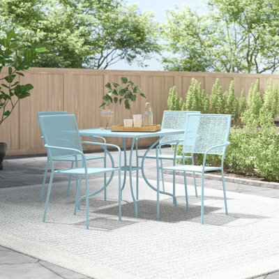 Chanea 35.5'' Square Indoor-Outdoor Steel Patio Table Set with 4 Square Back Chairs