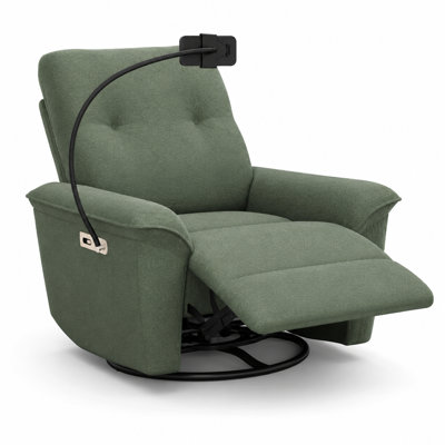 270° Power Swivel Rocker Recliner Chair with Phone Holder, Electric Glider Recliner with USB & Type-C Ports, Snowflake Velvet Rocking Nursery Chair for Living Room Bedroom, Dark Green  ---  **Product Description**  Bring comfort