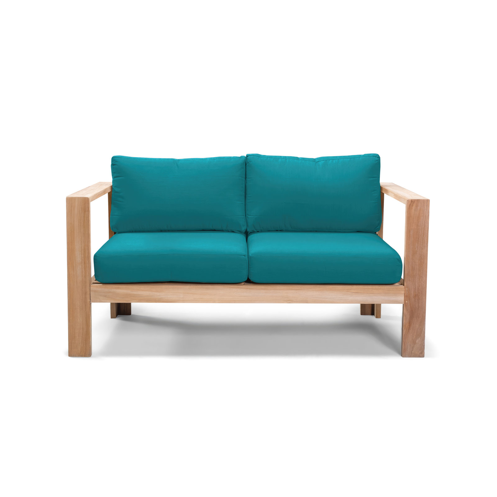 Sonoma 4 Piece Teak Outdoor Seating Group with Sunbrella® Cushions, Spectrum Peacock Sunbrella® Plainweave