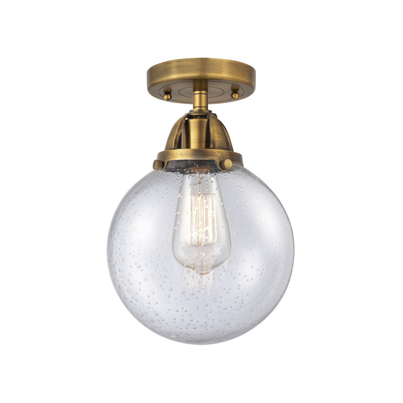 Plafonnier semi-encastré en verre à DEL, Laiton brossé, H 11,25 po x l 8 po x P 8 po, Grainé