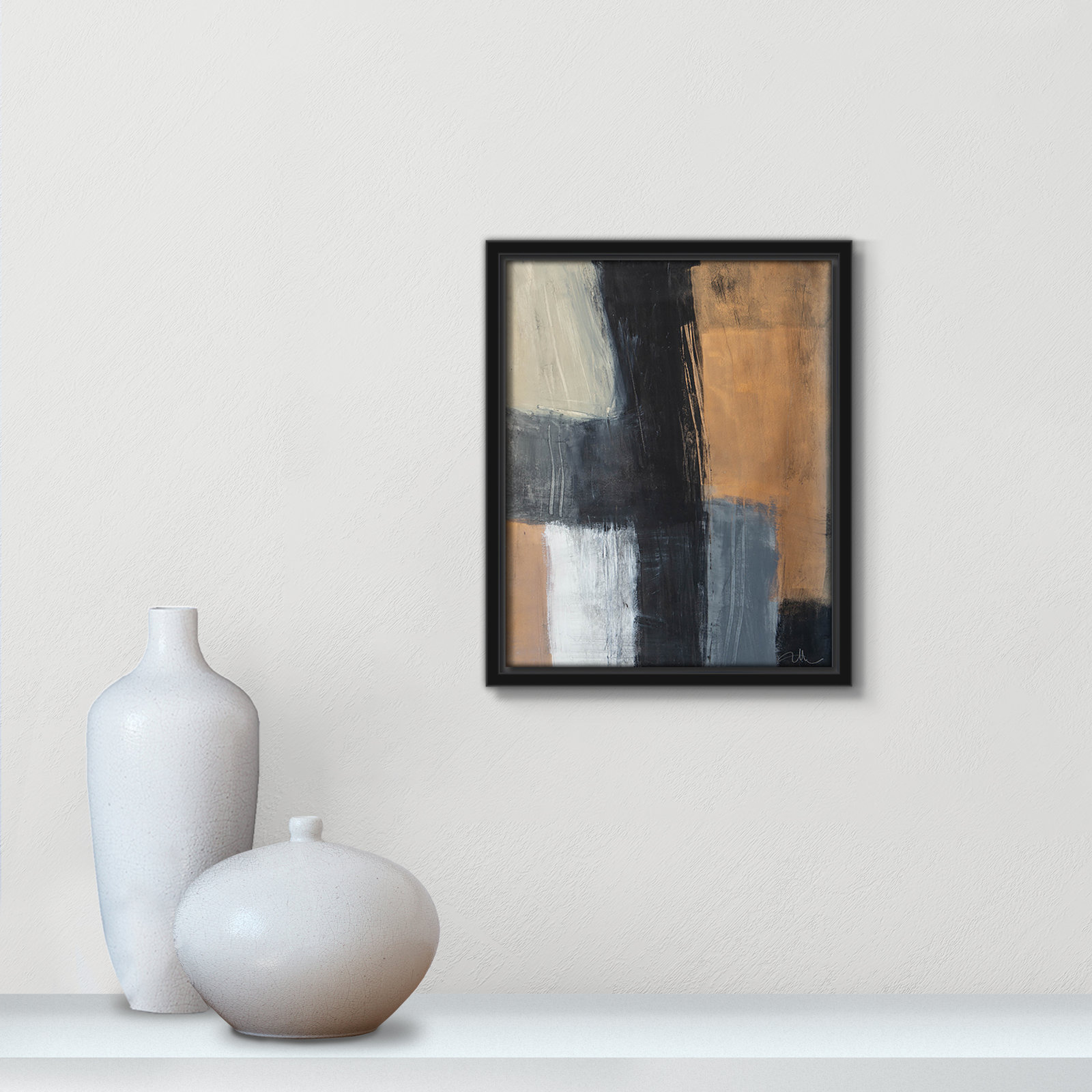 Calderon "Metallic Slate II" Print, 11.5" H x 9.5" W x 2" D, Black Floater Framed, No Mat