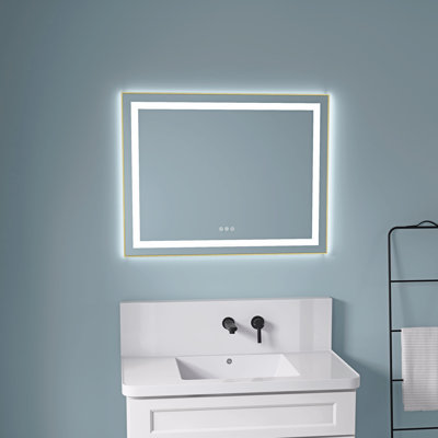 36 X 28 Inch Led Bathroom Mirror With Front And Backlight, Wall Mounted Vanity Mirror With Aluminum Frame