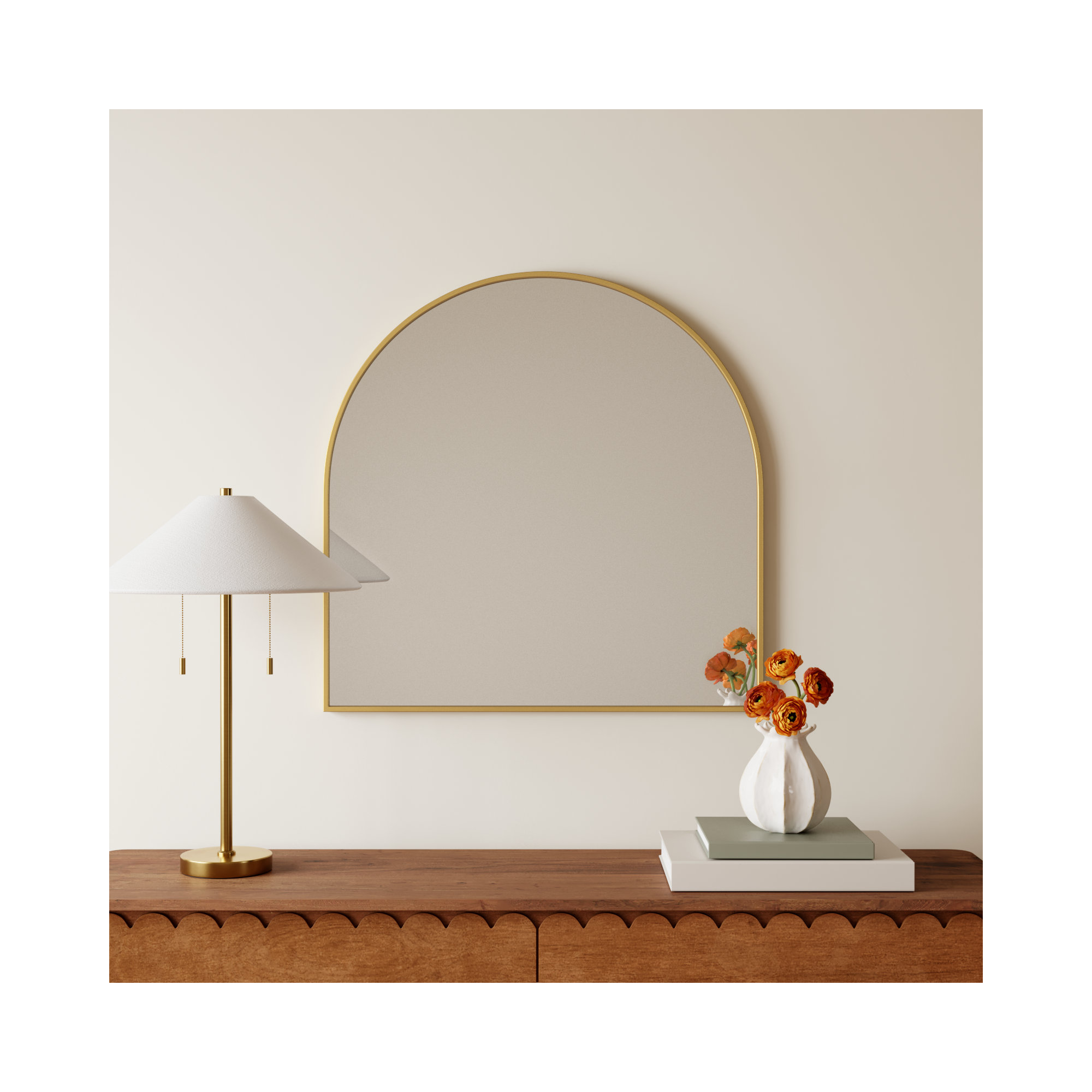 Sabine Metal Arch Wall Mirror, 30" x 30", Brass