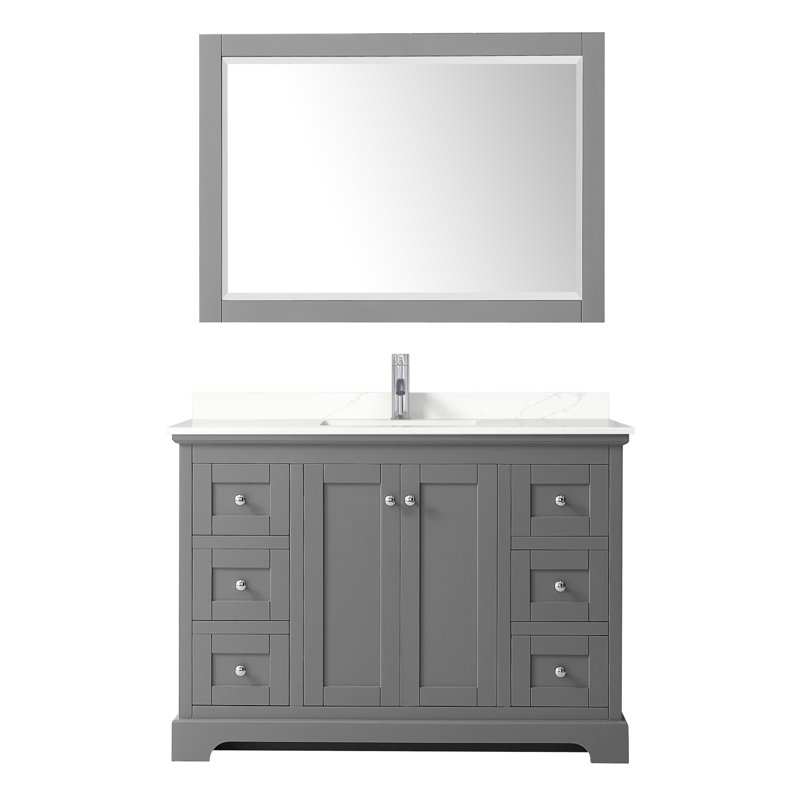Avery 48'' Single Bathroom Vanity with Quartz Top, Dark Gray, Giotto Quartz, Polished Chrome